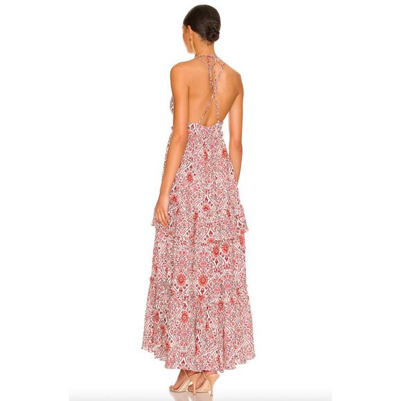 NWT Cami NYC Doris Red Orange White Floral Ruffle Tiered Linen Maxi Dress sz S - Picture 13 of 16